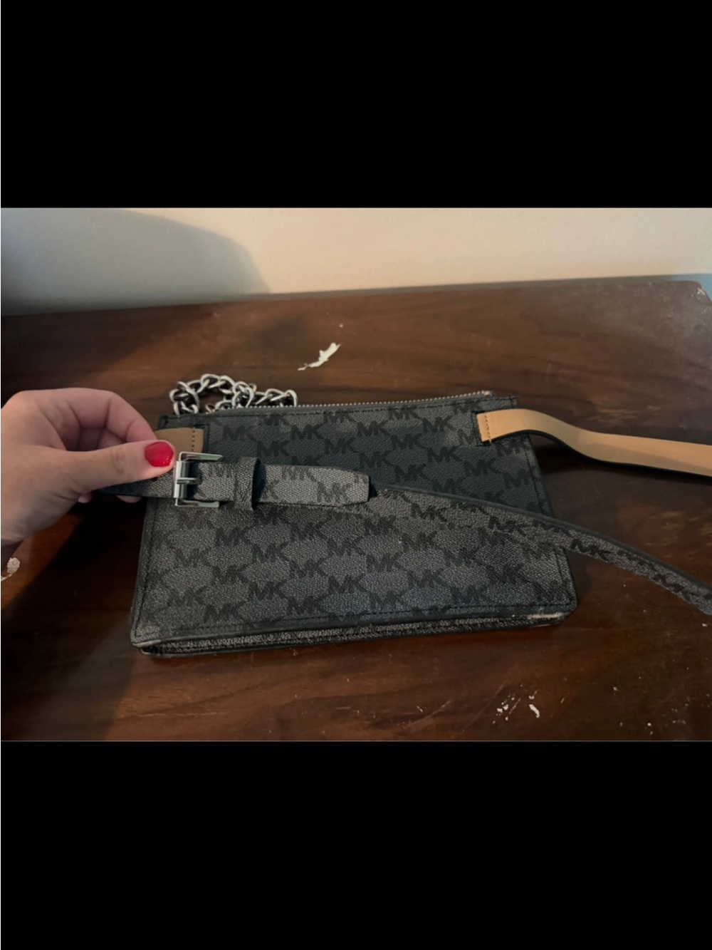 Michael Kors Blue MK Logo Belt Bag with Silver Chain - Picture 3 of 3